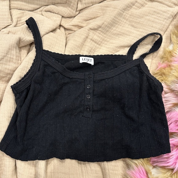 LESET Tops - LESET Pointelle crop tank